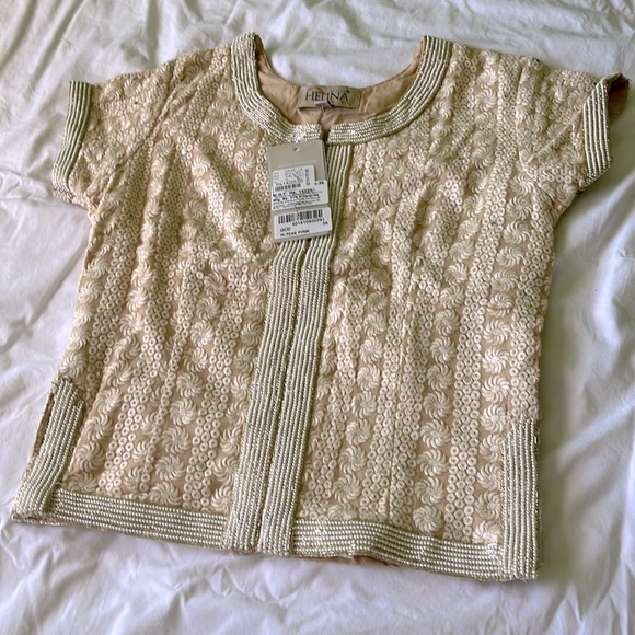 Cream beige embroidered Choli blouse pearl embedded Indian top lehenga top - Picture 1 of 3